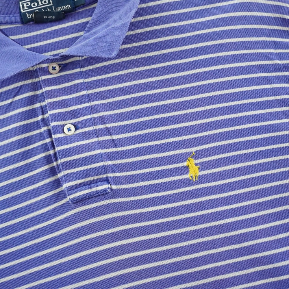 Polo Ralph Lauren‎ Polo Shirt Mens XL Purple White Striped Pima Cotton Pony Logo